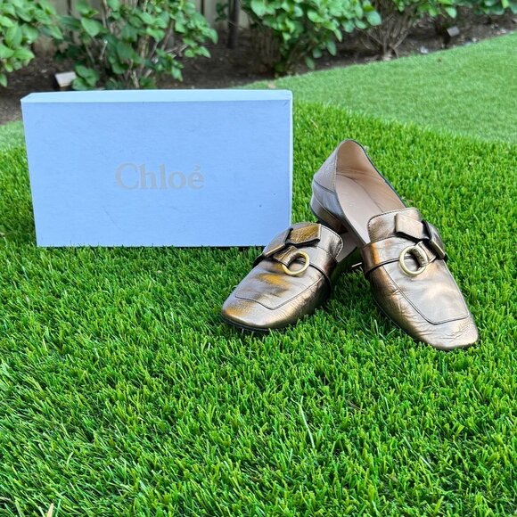 CHLOE Quincy Leather Loafers with Collapsible Heel  Size: 38.5/US 8.5 - Picture 9 of 10